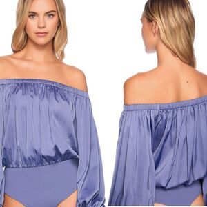 NWT Suzana Monaco off the shoulders matte satin blouson bodysuit. Size L